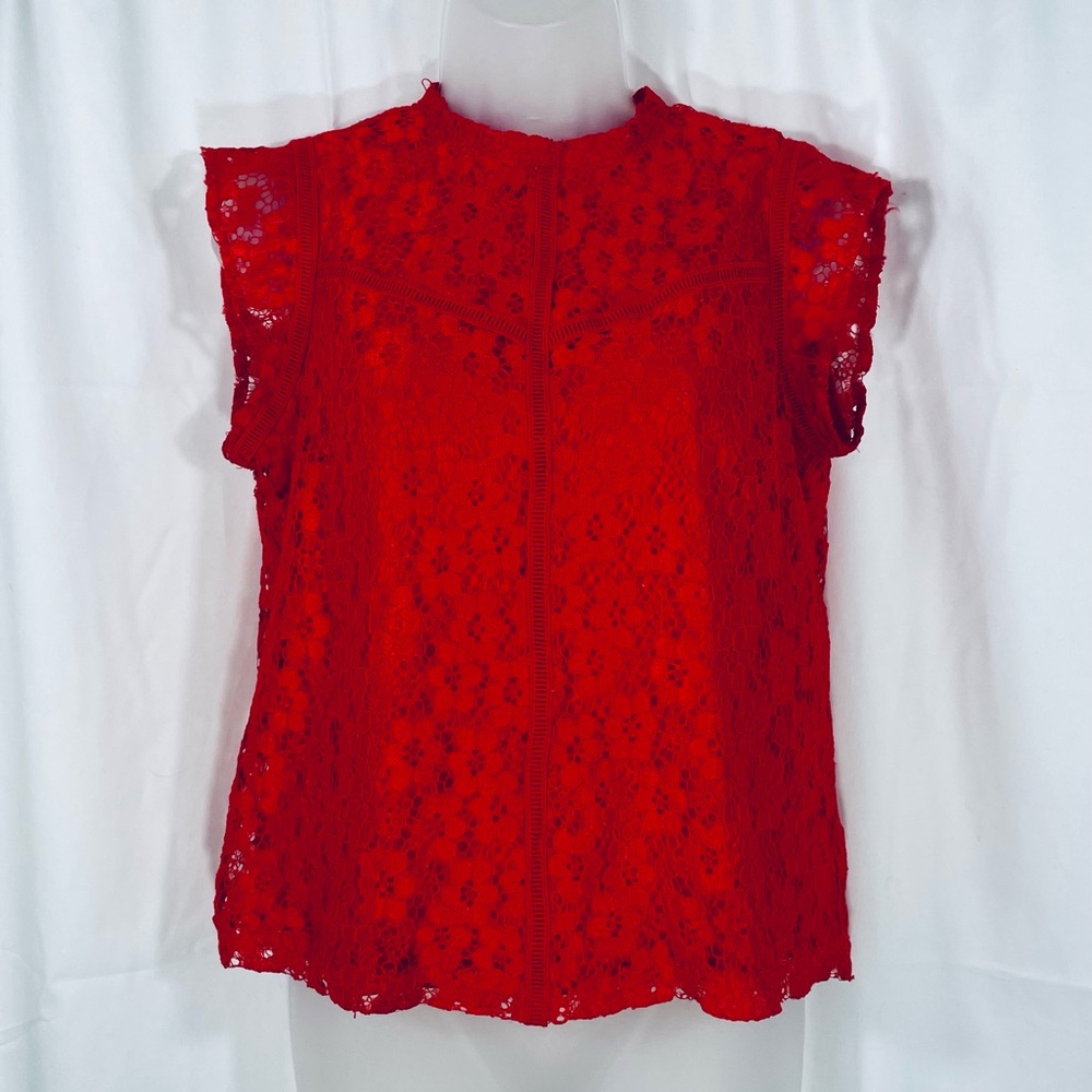 Nanette Lepore Vibrant Red Lace Blouse